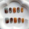 10Pcs Short Square Blue Brown Patchwork French Press On Nails Full Coverage Waterproof Artificial False Nails