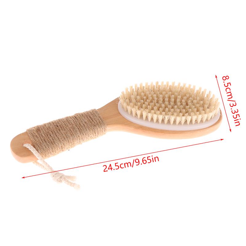 Wood + Bristle Full Body Natural Bristle Dry Skin Exfoliation Brush Massager Cleaner Scrubber
