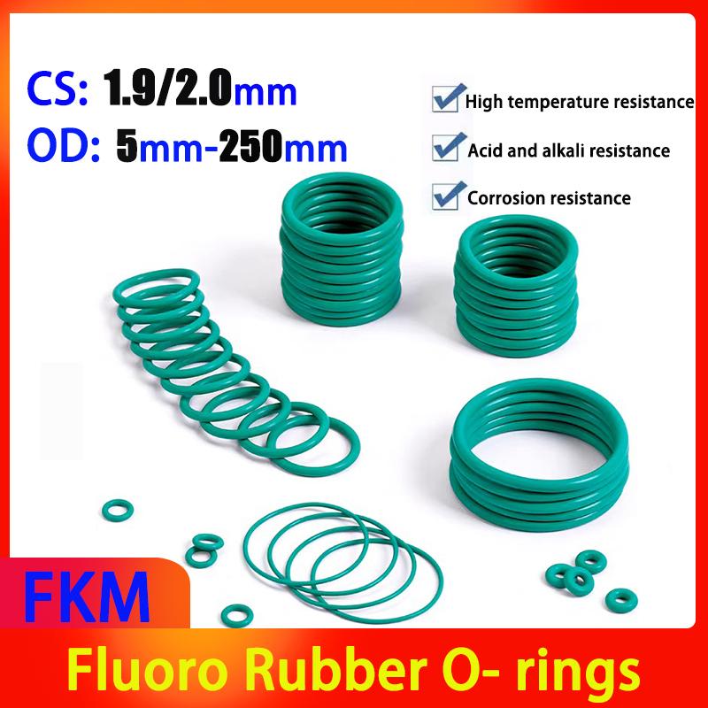 FKM CS 1.9mm/2.0mm OD 5mm-250mm Green Fluoro Rubber O- rings Viton Oil Seal Gasket Fluoro Elastomer Circular Sealing Ring 1.9mm