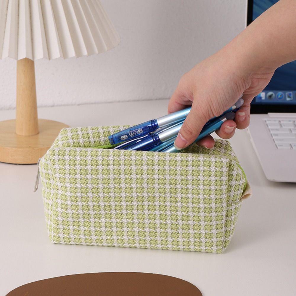 Large Capacity Cosmetic Storage Bag INS Simplicity Pen Box Woven Pencil Case Student Supplies