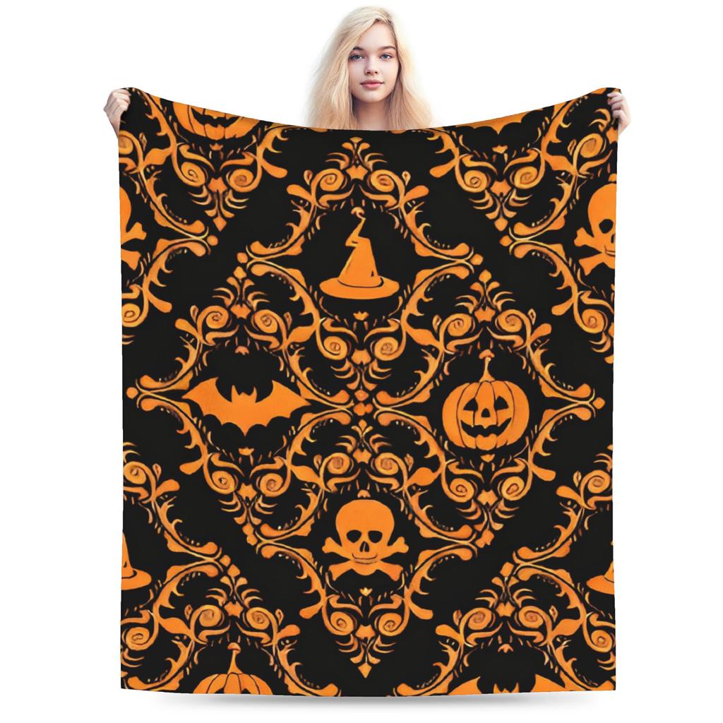 Happy Halloween Cartoon Blanket Cover Velvet Warm Throw Blanket for Car Sofa Couch Bed Rug