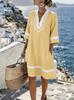 Summer new European and American style V-neck striped loose beach dress casual short sleeve sun protection seaside vacation