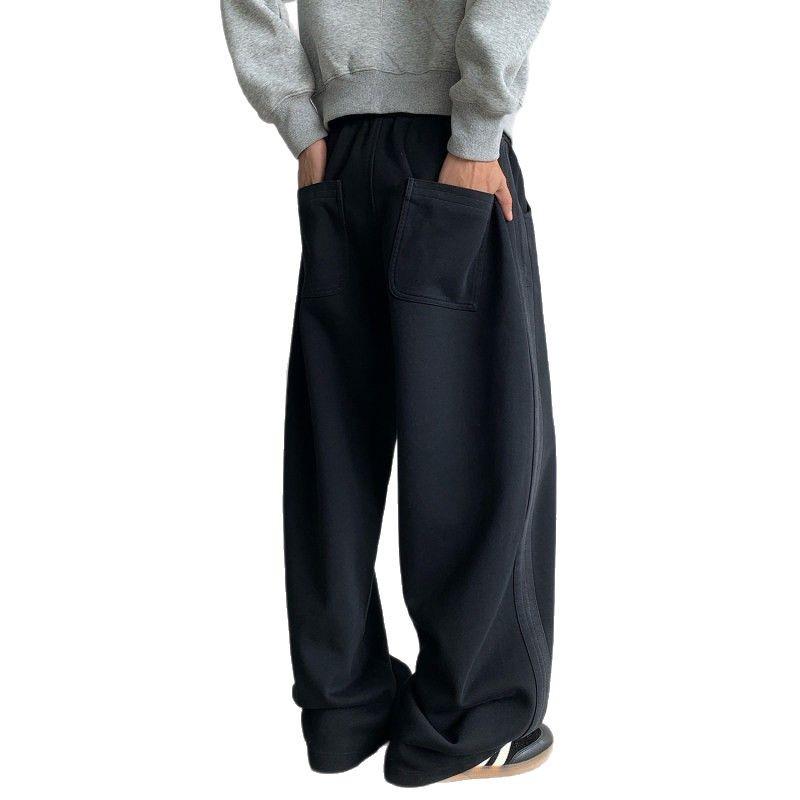 Gray Scimitar Unisex Casual Loose Straight Wide-Leg Pants for Spring and Autumn