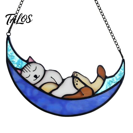 Cat Gift for Home Acrylic Hanging Pendant with Chain, Animal Ornament Window Light Translucent Wall Decor, Cute Lover Room Decoration