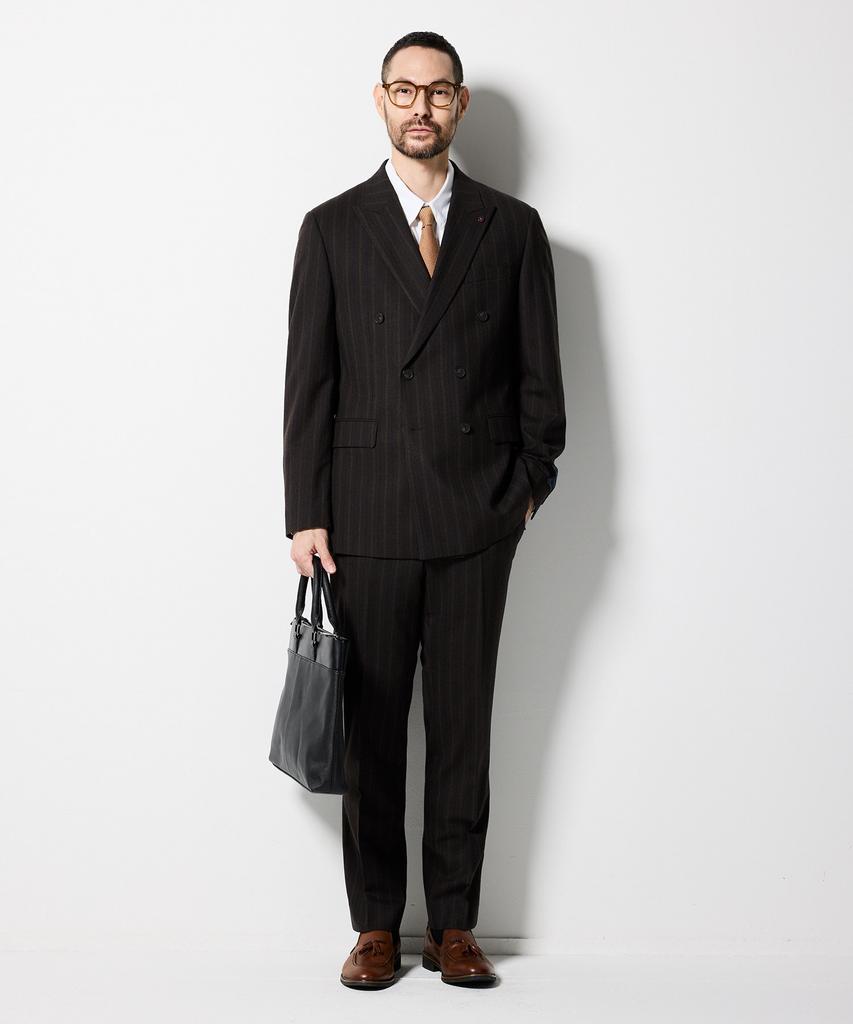 STCO Italy Marlane 98% Wool Double-Breasted Formal Jacket_Brown Stripe (Classic Fit)_Ssjvd94Dth