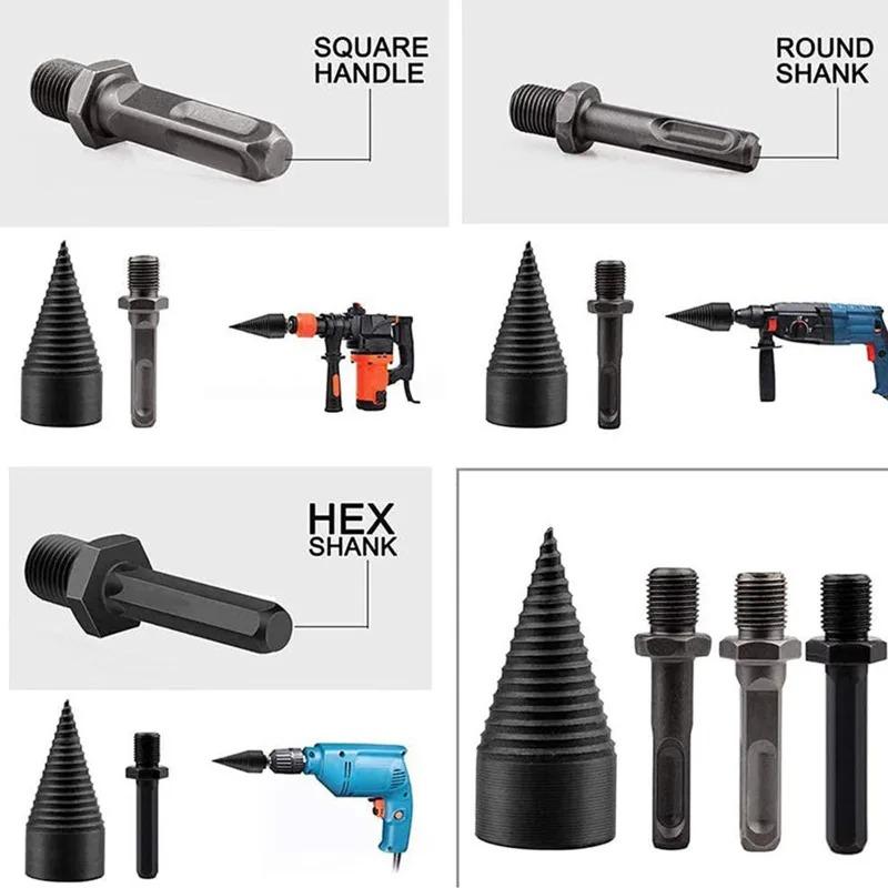 3 In 1 Wood Drill Bit Splitter Drill Hammer Drill Firewood Splitter Driller Square/Round/Hex Shank Drill Bit Split Drilling Tool