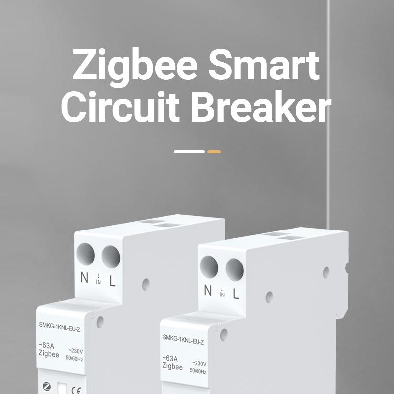 ZigBee Tuya Smart Circuit Breaker with Remote Control, Timer, Metering, Overcurrent and Overvoltage Protection, and Alarm.