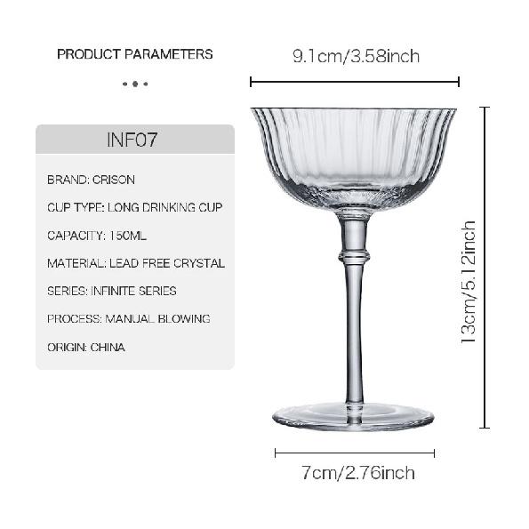 INF07 Crison Stripe Series Cocktail Cup Martini Cup Champagne Cup Crystal Glass Material Handmade
