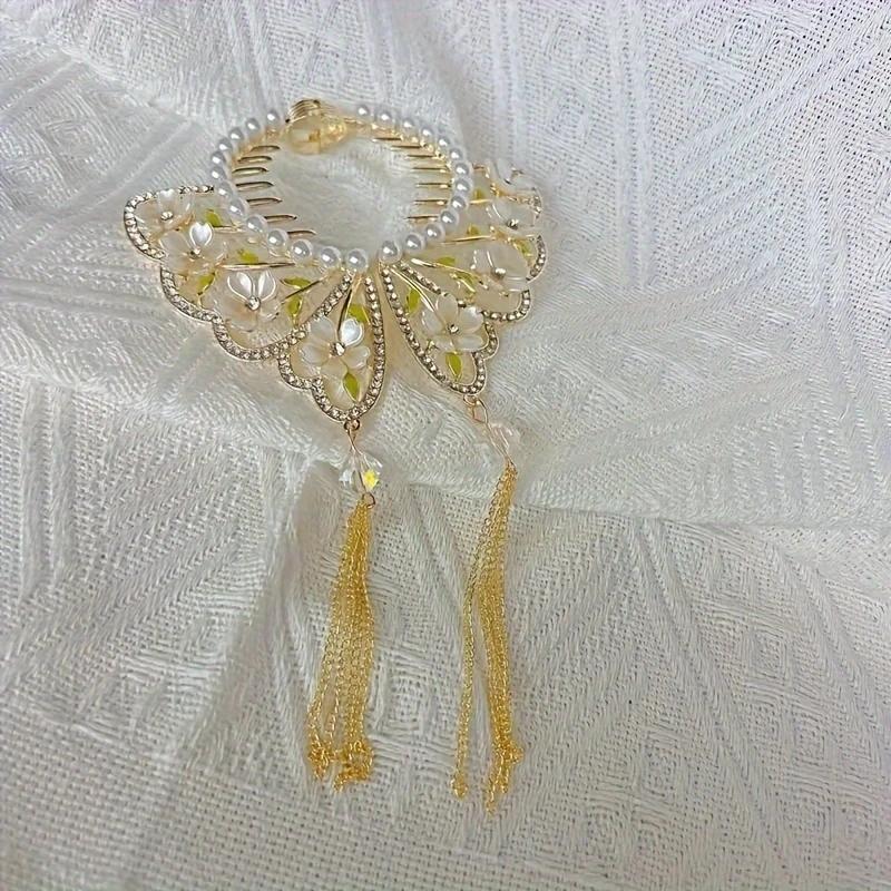 1pc zinc alloy rhinestone imitation pearl hair ornament, high-end elegant tassel headpiece, delicate ball hair clip, suitable fo