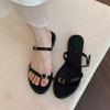 Flat Bottom Simple and Versatile Small Sandals Outside Women's Shoes Spring and Summer 2025 New Retro Belt Buckle Roman Sandals