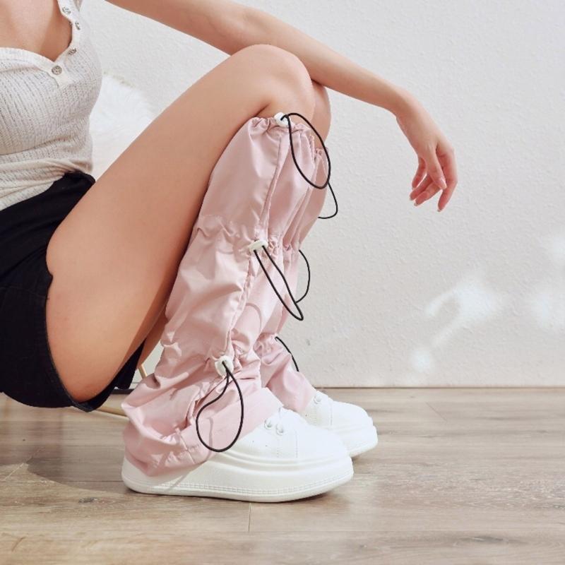 Verstellbare Kordelzug Beinwärmer für Damen Punk Grunge Ausgestellte Stiefelüberzieher Harajuku Gestapelte Baggy Fußlose Socken