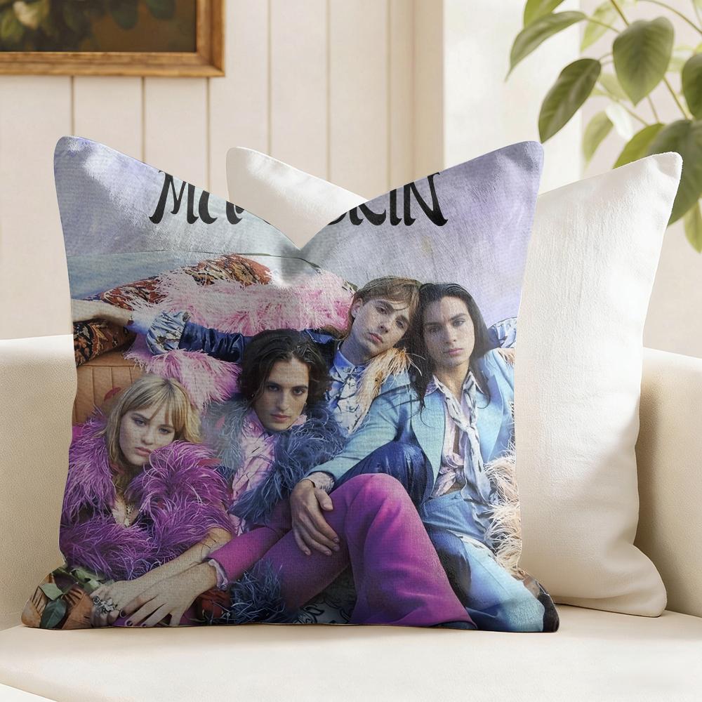 MManeskin Rock Band Cushion Cover Eco Linen Pillow Case DoubleSided Print Breathable Durable Zipper Home Decor Gift