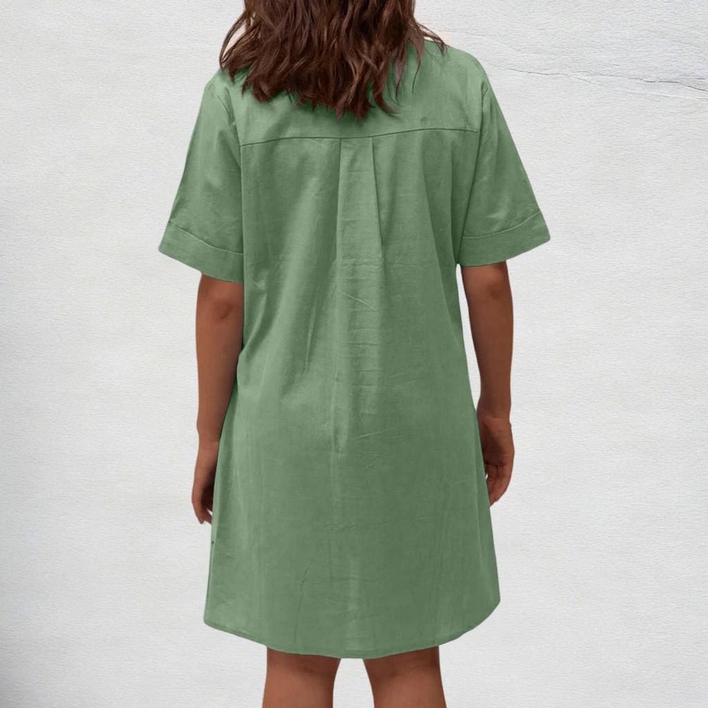 Women's Shirt Dress Button Down Short Sleeve Dresse With Pockets