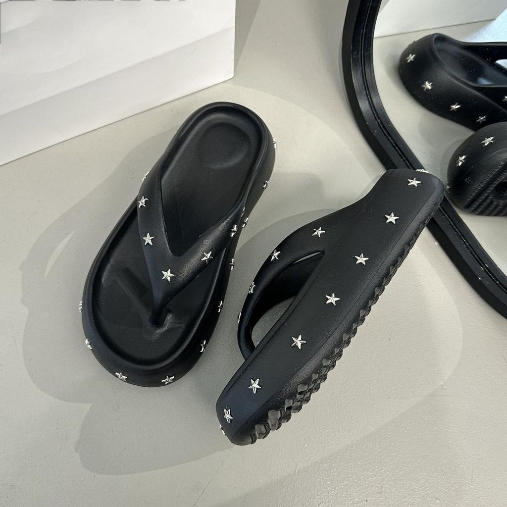 Wear heightened beach pinch feet non-slip seaside cool slippers fairy wind thick bottom flip-flops 2025 summer and autumn new models