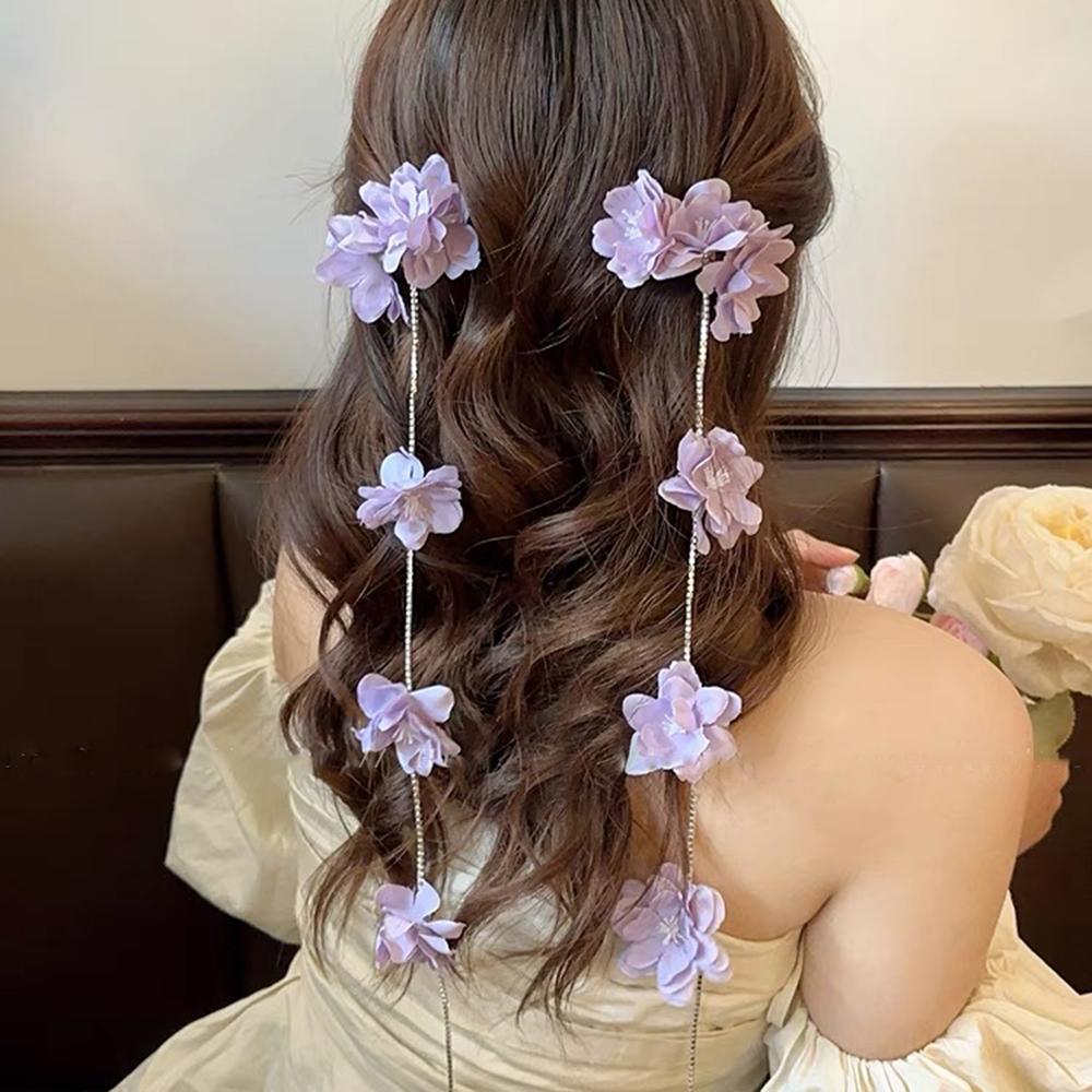 Hawaiian Chain Hair Clip Handmade Artificial Small Flower Hair Clips Hairpin For Women Girl Gift Hair Accessories Headwear