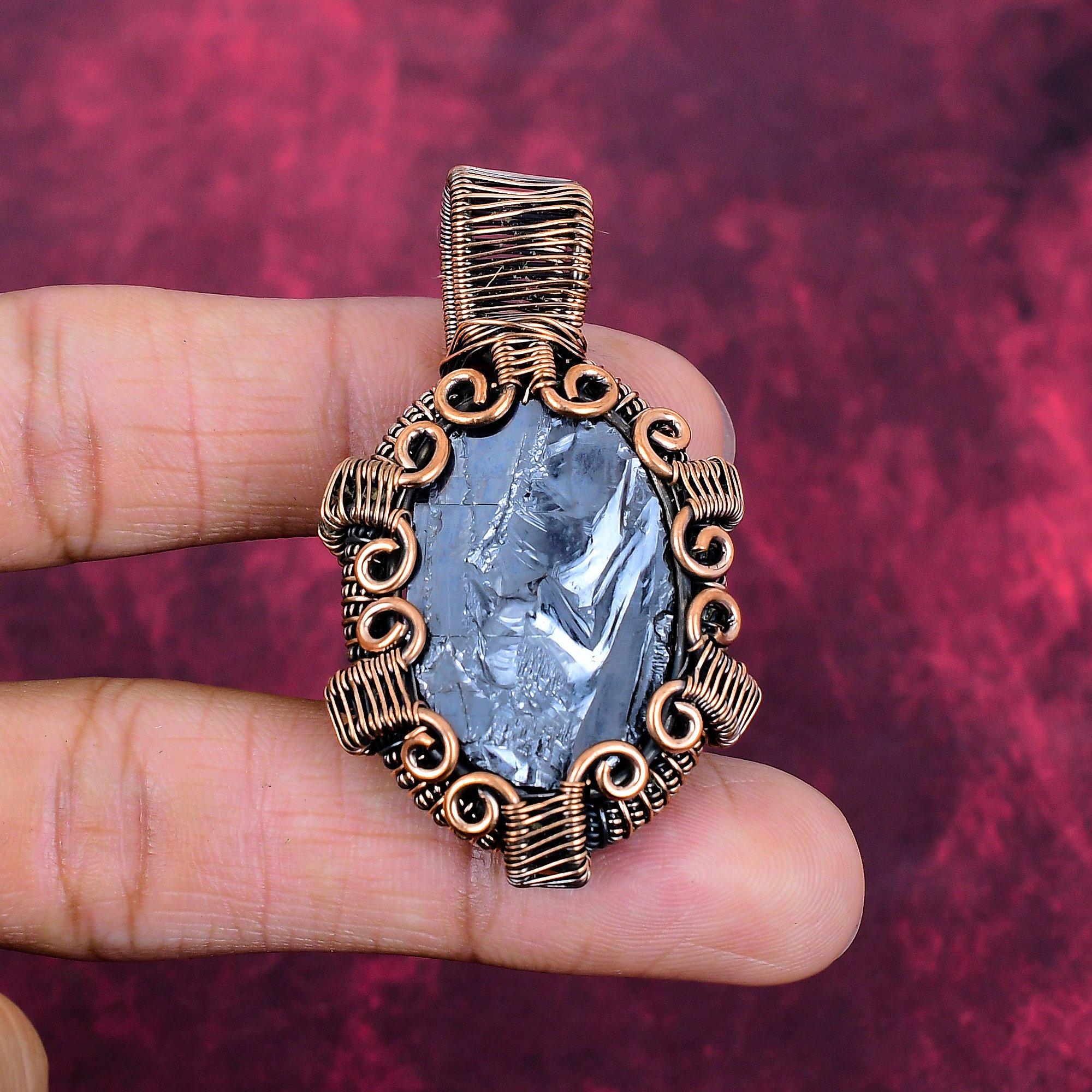 Shungite Rough Pendant Copper Wire Wrapped Handmade Pendant Gemstone Jewelry