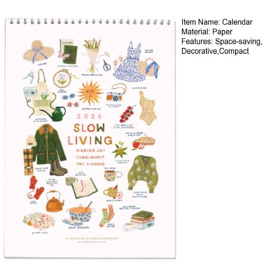 2026 Slow Living Veggkalender Dekorativ Skrivebordsplanlegger Glatt Sidevending Begivenhetsmarkeringskalender Hjemmekontororganisator