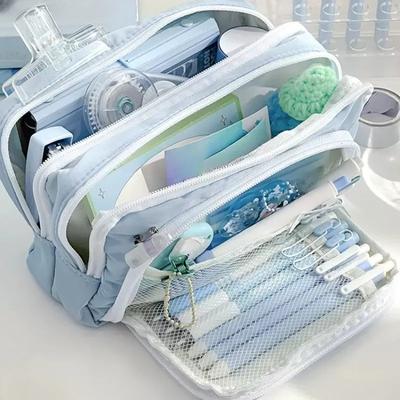 Mergaičių rožinis didelės talpos pieštuko krepšys estetiški mokykliniai dėklai korėjietiški raštinės reikmenų laikikliai, rašiklių dėklas, mokykliniai reikmenys mokiniams