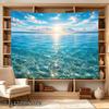 2D Flat, 1pc 2D Flat Tapestry Sunrise Over Crystal Clear Sea with Sparkling Water and Distant Mountains Under Bright Blue Sky, 2D Flat
