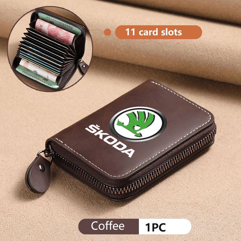 For Skoda Car Leather Wallet Motor ID Credit Card Ticket Storage Bag Octavia Superb RAPID FABIA KAMIQ KAROQ KODIAQ YETI kybf34