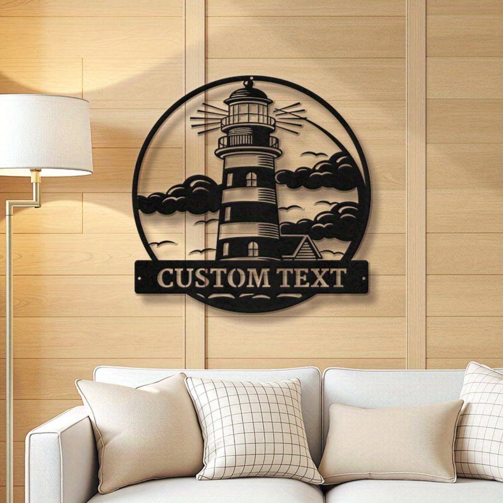 Custom Nautical Lighthouse Metal Wall Art, Personalized Coastal Home Decor with Custom Text, Rustic Beach House Gift