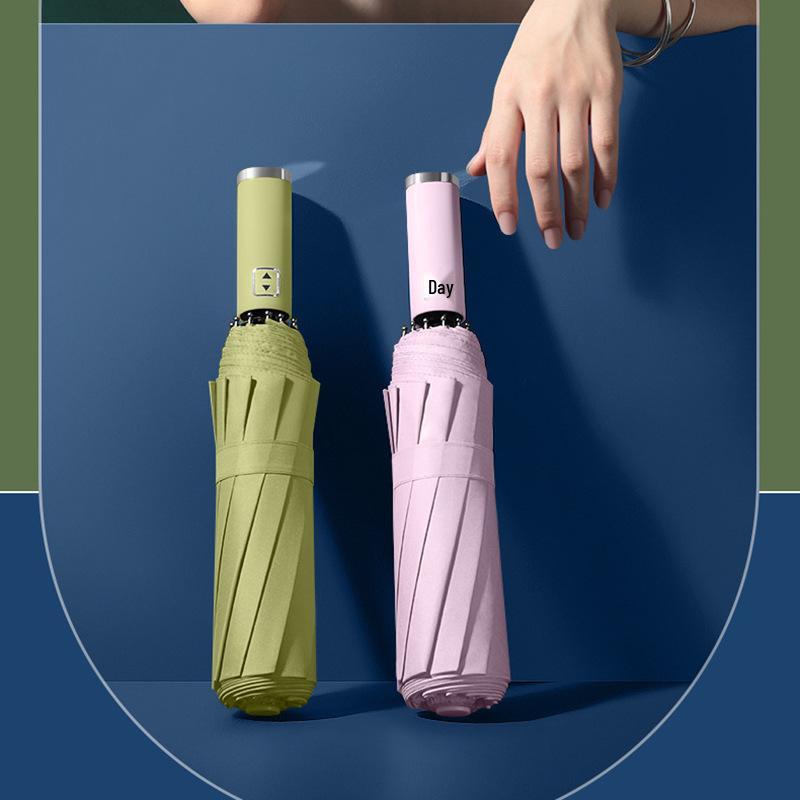 Windproof Black Glue Automatic 10-Rib Folding Umbrella - Sun Protection & Sunshade