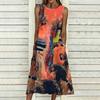 Women Oversized Sleeveless Round Neck Dress Stunning Tropical Bouquet Flowy Mid Length Dress