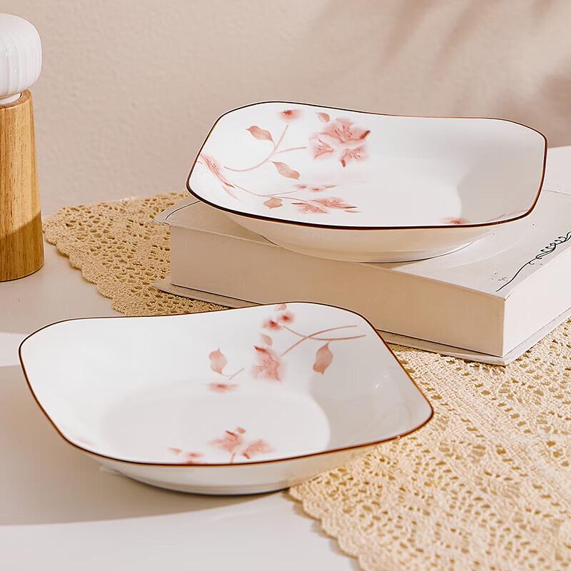 Nordic Ceramic Floral Square Dinner Plates