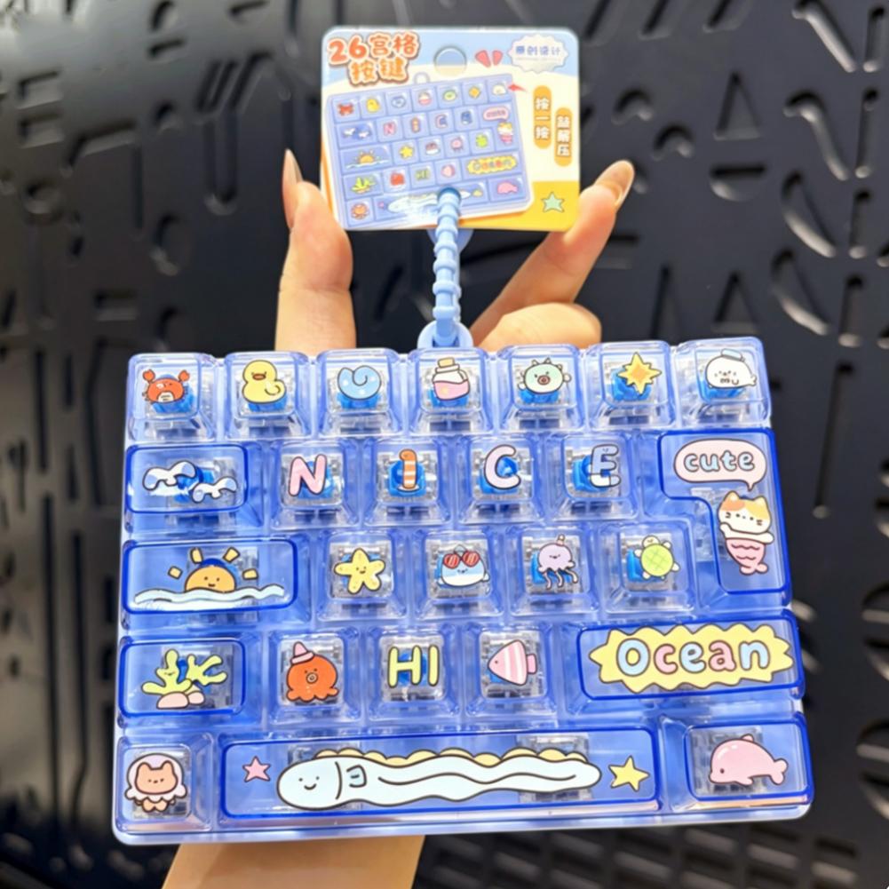 26 Keys Keyboard Fidget Keychain Clicky Stress Relief Toy Transparent Bag Charm Pendant