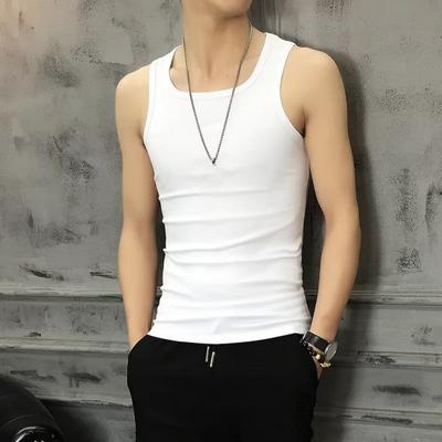 Men Vest Sleeveless Pure Color O Neck Slim Fit Elastic Pullover Soft Gym Exercise