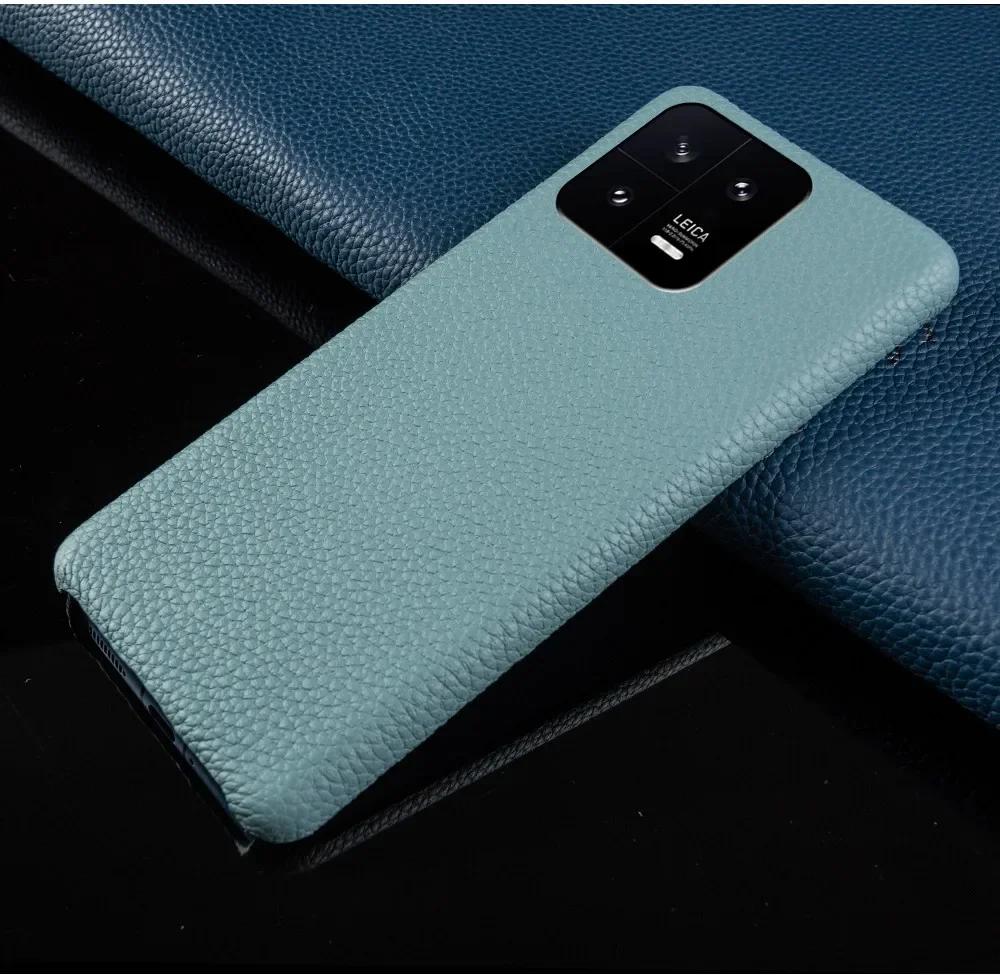 For Xiaomi 13 Case Handmade Premium Litchi Grain Genuine Leather Cases Xiaomi13 Pro Capa Retro Shockproof Phone Cover Fundas