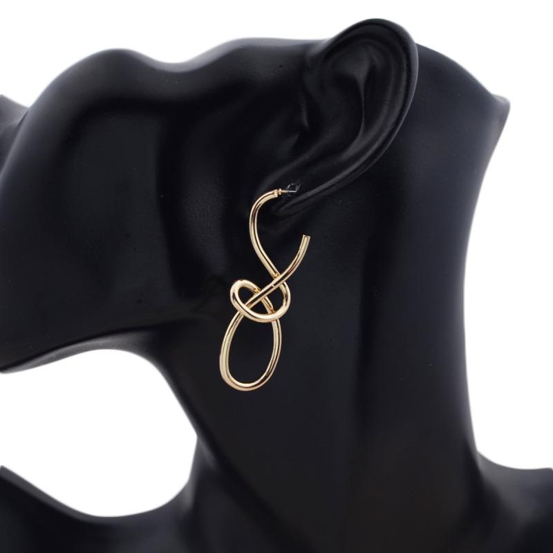 

Hollow Knitted Women s Dangle Earrings Gold Color Metal Twist Lucky Number Punk Personality Ear Zircon aretes de mujer