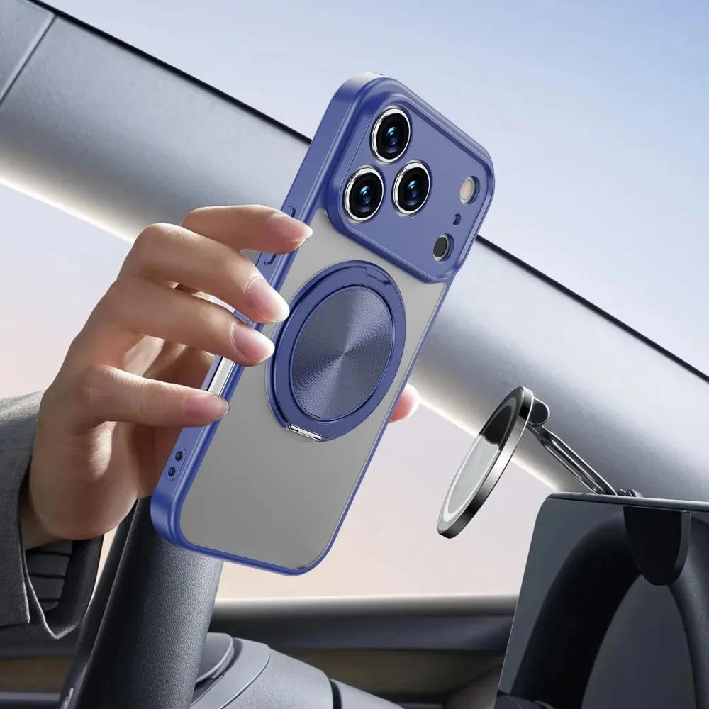 Trendy Magnetic 360° Rotating Bracket Case For IPhone 17 Air 16E 15 14 Plus 13 Pro Max Shockproof Matte Full Lens Protect Cover