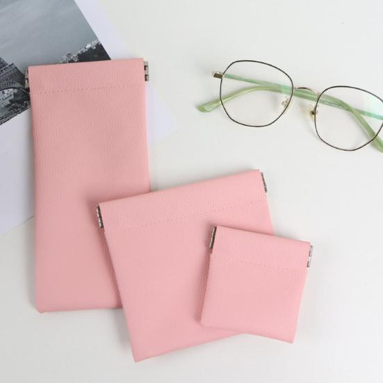 Snap Closure Pouch Faux Leather Portable Coin Purse Mini Cosmetic Bag Organizer for Lipstick Jewelry Earphones Cables Storage