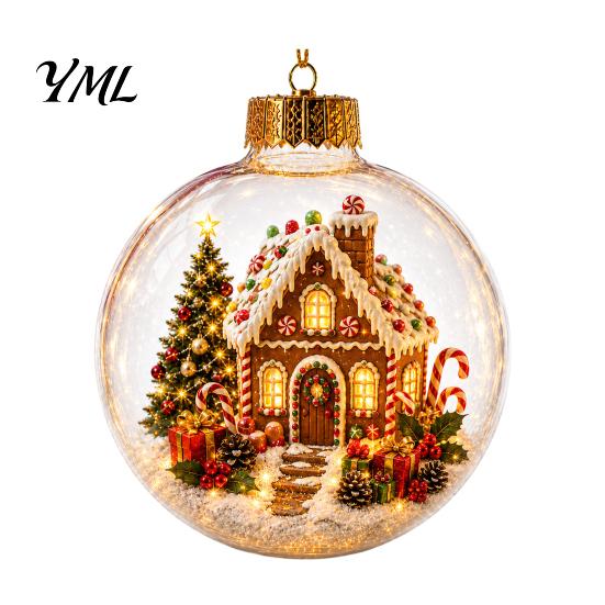 Decorative Holiday Lighted Scenes Glowing Christmas Story Ornament, Light-Up Ball with Warm LED Light, Mini Acrylic Festive Tree Baubles Scene