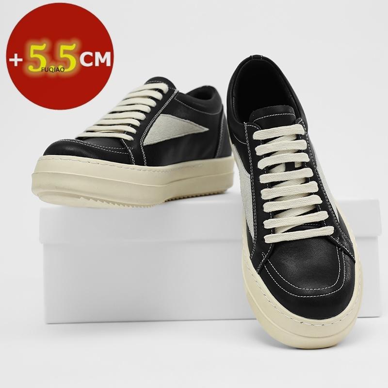 Men 5.5cm Height Increasing Shoes Casual Elevator Sneakers Premium Genuine Leather Thick Sole Fashion Comfortable Breathable