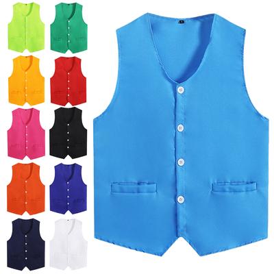 Kids Boys Girls Button Volunteer Vest Solid Color V Neck Sleeveless Irregular Hem Waistcoat Volunteers Activities Uniform