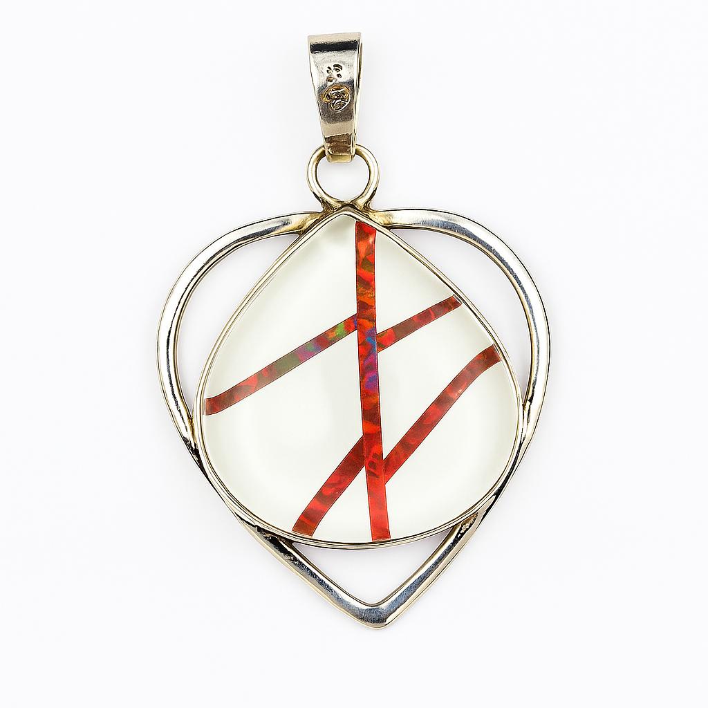 Natural White Opal Pendant -Fire Pear 38 ct 925 Sterling Silver October Birthday Birthstone