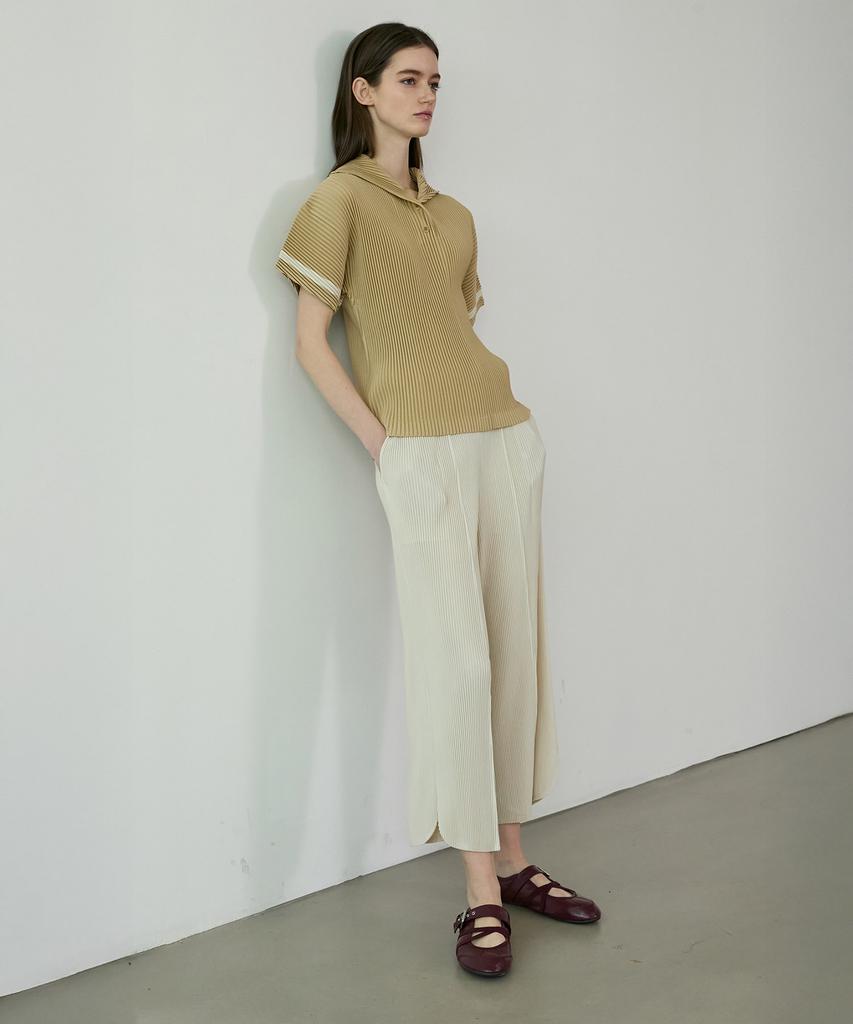 Waiowai Round Slit Pleated Cropped Pants_3Colors