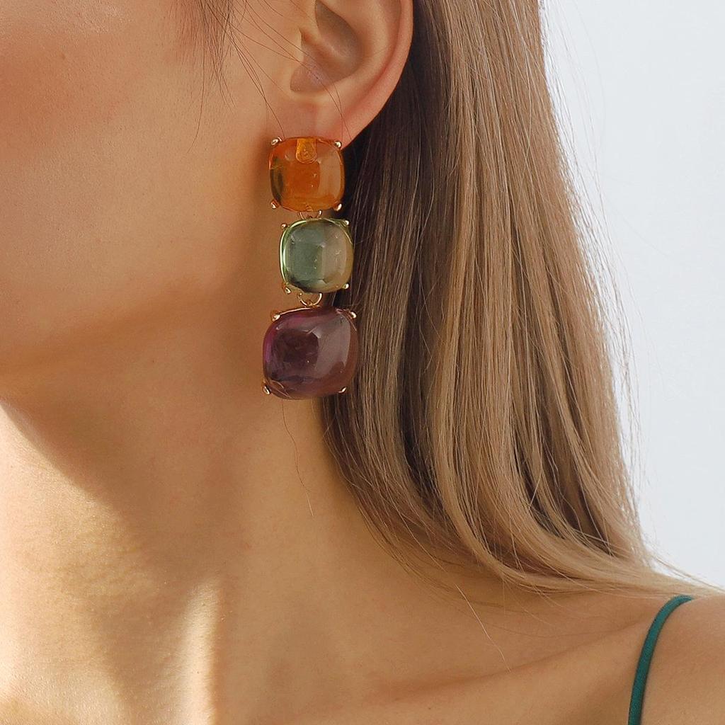 Sexy Trendy Jewelry, Personalized Fashion Exaggerated Geometric Shape, Resin Colored Earrings Necklace