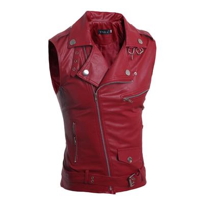 + Novinka+multi Pánská Krátká kožená vesta Slim Fit s velkou klopou 5641