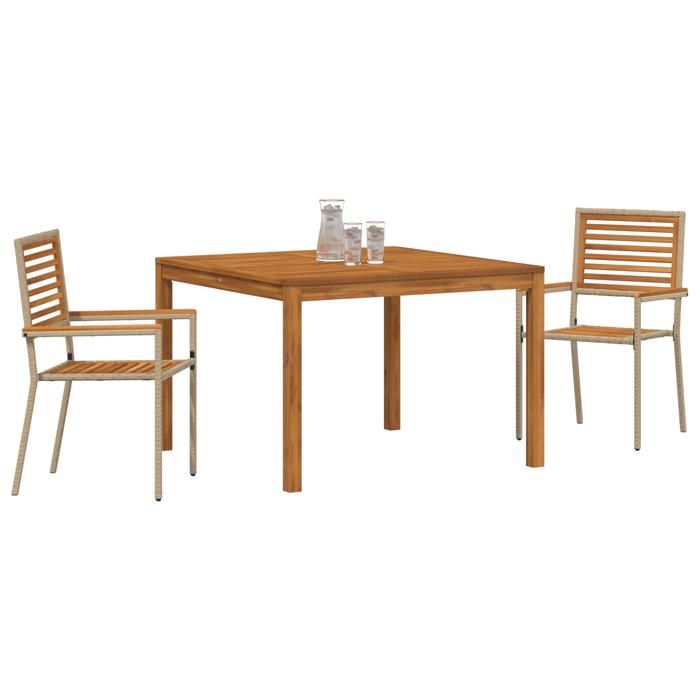 VidaXL Ensemble de salle à manger de jardin 3 pièces beige, acacia 3365531