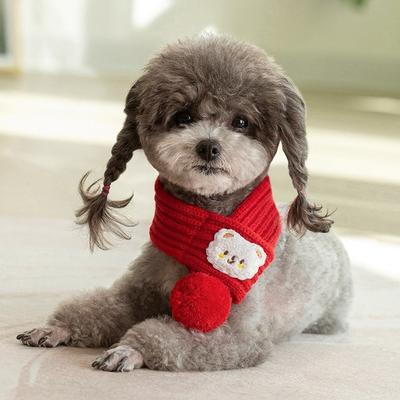Trendy Cartoon Bear Dog Cat Scarf Knitted Warm Puppy Scarves Cute Solid Color Pet Accessories for Poodle Yorkshire