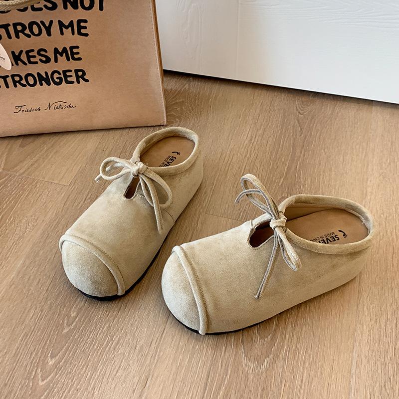 

Retro Mori bag head half slippers women s outer wear 2025 autumn new college style versatile lace-up lazy boken shoes 40 абрикосовый