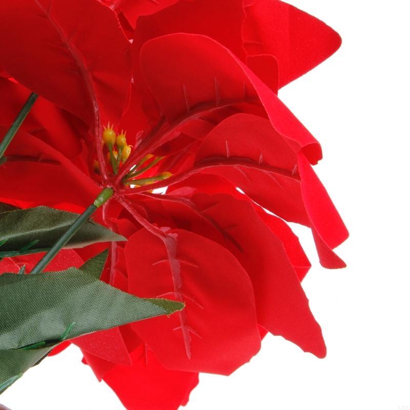 Artificial Silk Poinsettias Flowers Centerpiece Bouquet Christmas Home Decor X3UC