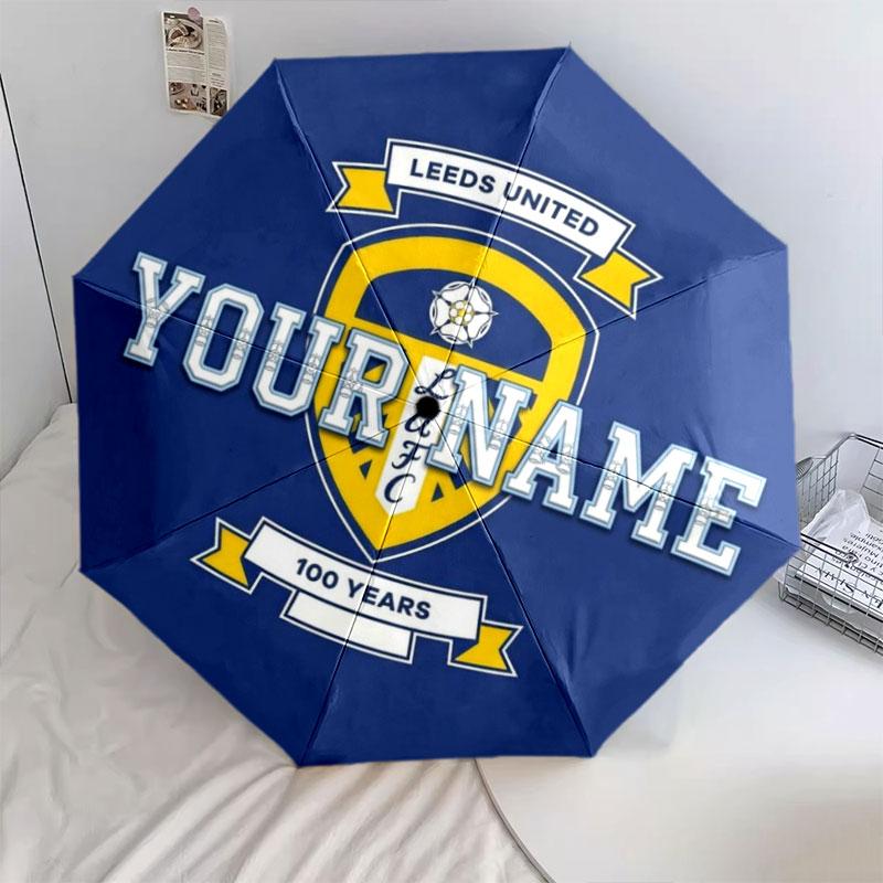 1 PC Automatic Folding Umbrella - Leeds United Custom Name Pattern, Portable & Foldable Design with 8 Ribs, Christmas Birthday Gifts