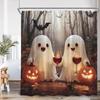 White Ghost Halloween Spectre Shower Curtain Pumpkin Lanten Spooky Happy Halloween Bathroom Decor Polyester Fabric Bath Curtain