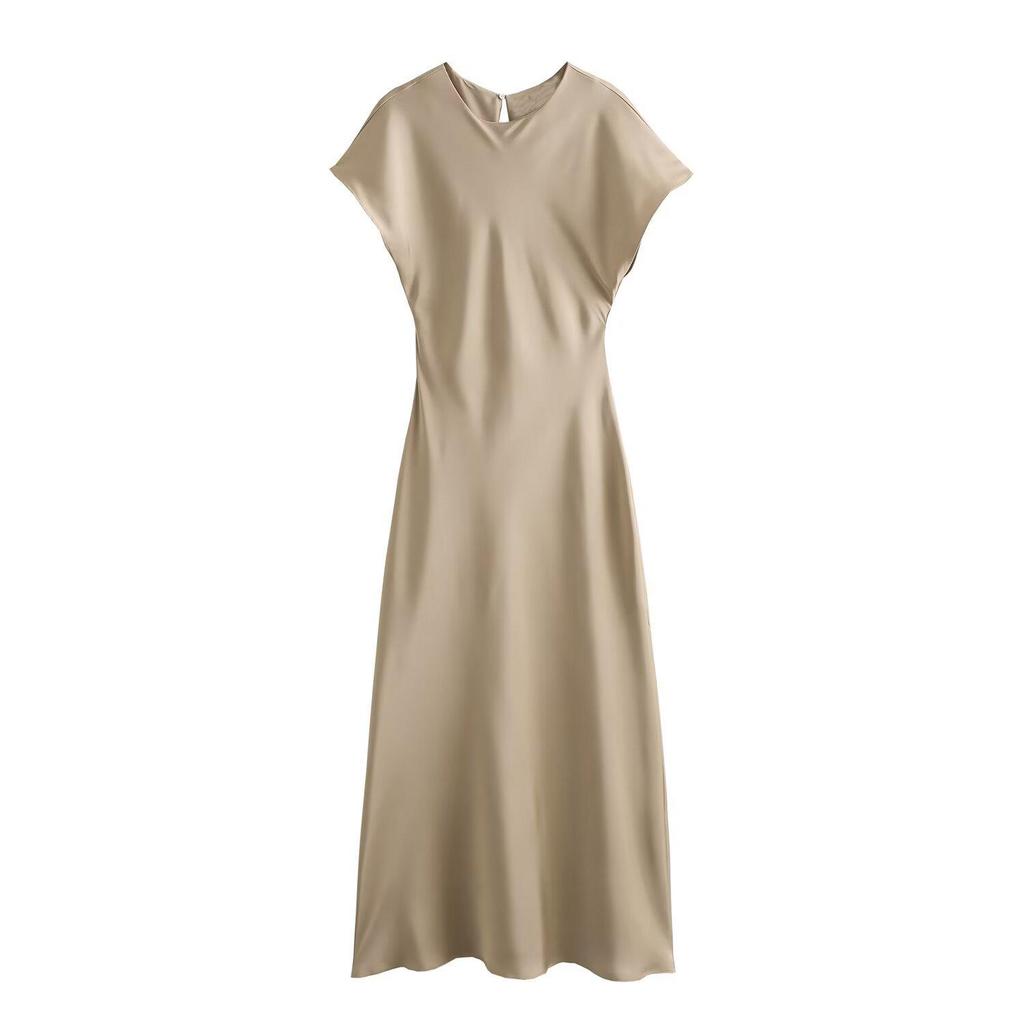 ZARZ European & American Style Versatile Women's Silk Satin Midi Dress