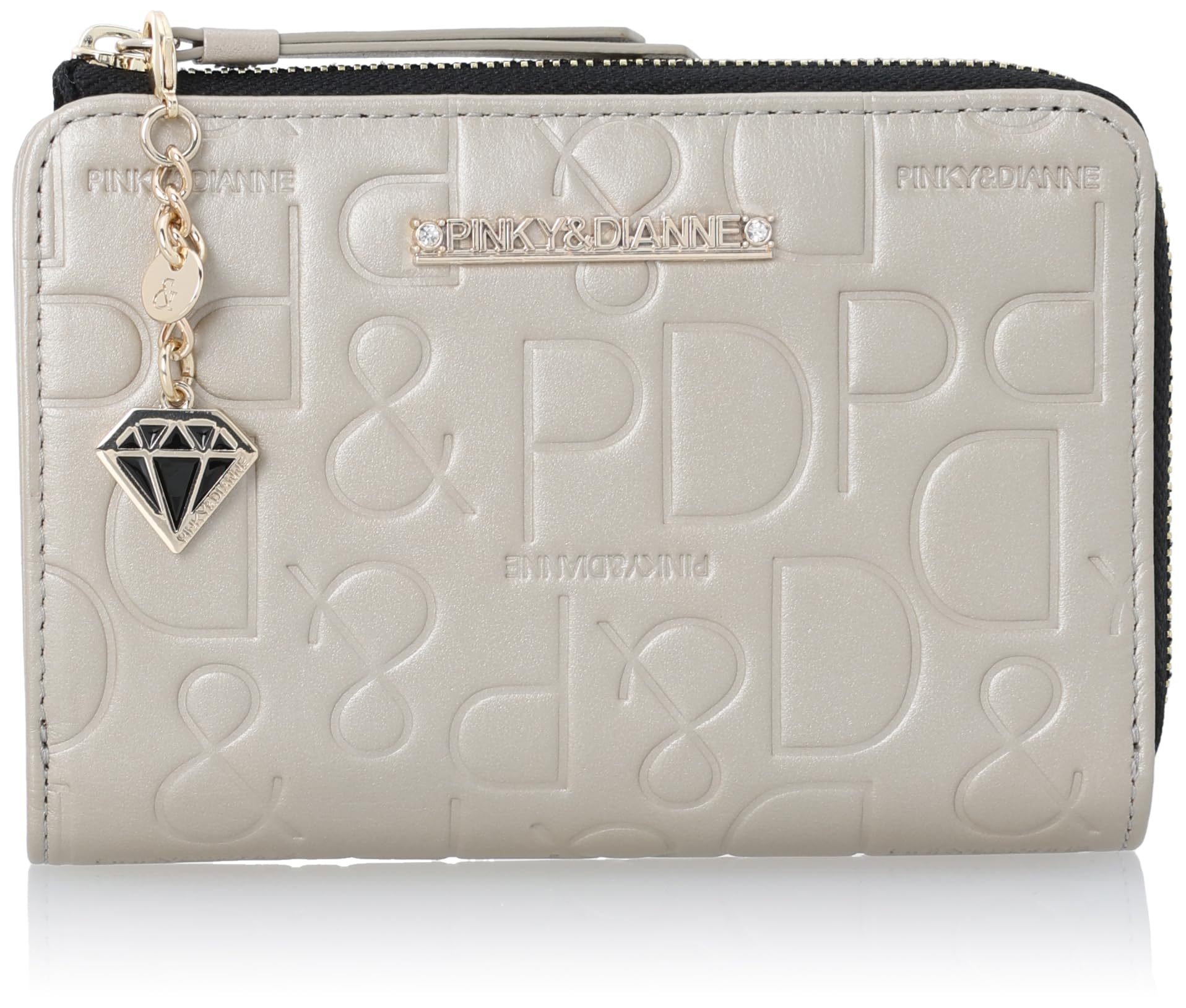 

and zipper bifold wallet Soft smooth cowhide logo embossed with charm card storage compact PDLWDFS3 Gold [Pinky Diane] L-shaped [Canelé] золотий