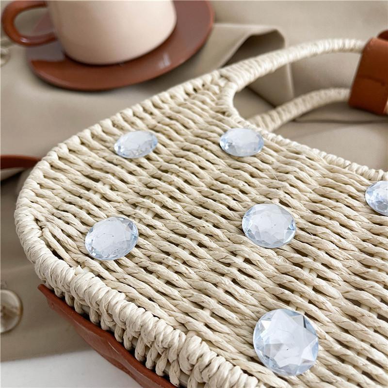 Personalized Handbag New Woven Straw Popular Handmade Fashion One Shoulder Niche Large Rhinestone Messenger Women's Bag